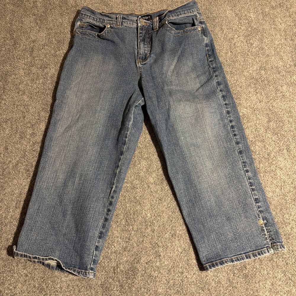 Sonoma Life + Style Capri Jeans Womens Size 10 Blue Denim Button Zip Stretch